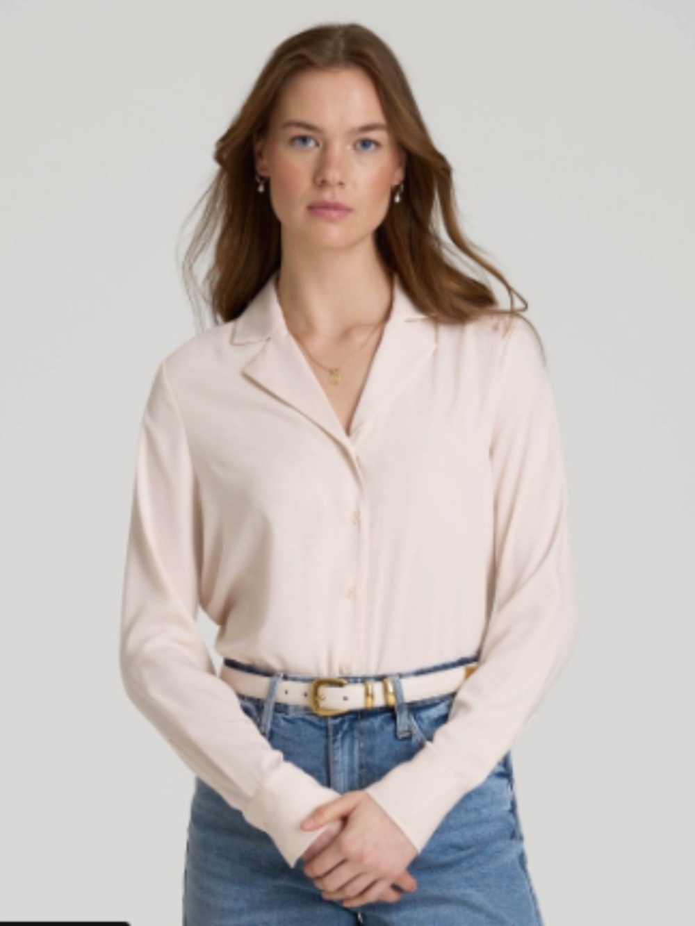 American Tall Notch Collar Blouse for Tall Women in Shell Size SS / Extra Tall /